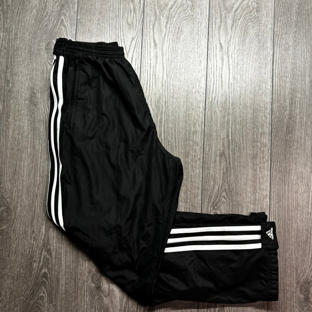 Vintage Adidas Black Three Stripe Track Pants Mens XL Mesh Lined Windbreaker